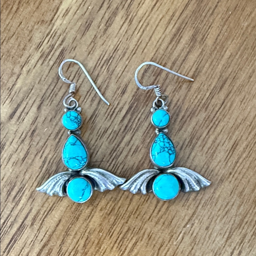 Turquoise and Silver Winged Earrings marked!